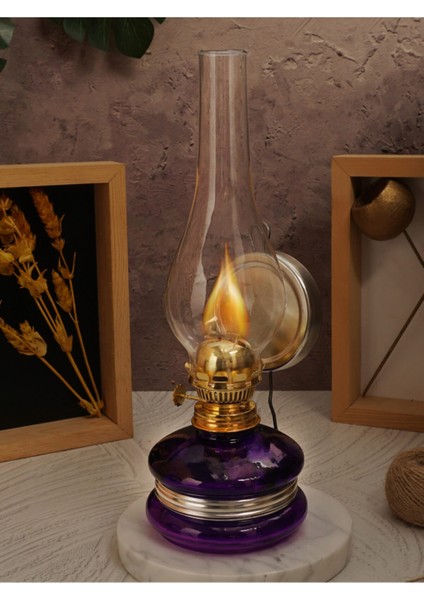 Nostaljik Mor Cam Gaz Lambası Gece Lambası