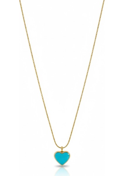 Çelik Kalp Kolye Mavi Yılan Zincir Kararmaz Takı