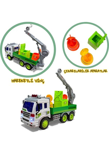 Sesli ve Işıklı Geri Dönüşüm Fonksiyonlu Hareketli Çöp Kamyonu 28 cm Açılabilir Kapılı