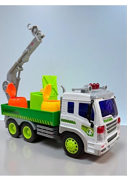 Sesli ve Işıklı Geri Dönüşüm Fonksiyonlu Hareketli Çöp Kamyonu 28 cm Açılabilir Kapılı