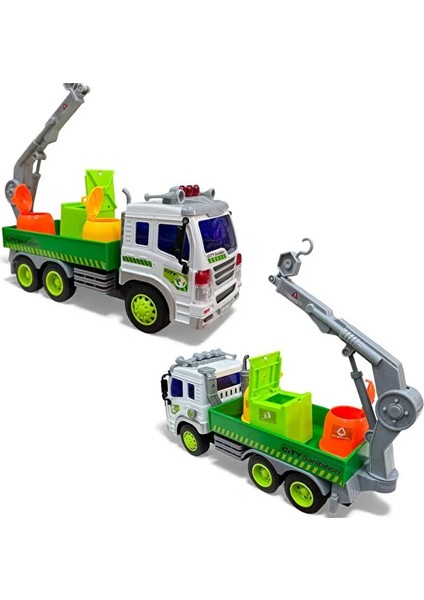 Sesli ve Işıklı Geri Dönüşüm Fonksiyonlu Hareketli Çöp Kamyonu 28 cm Açılabilir Kapılı