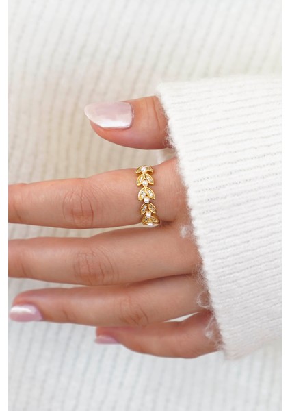Inci ve Yaprak Detaylı Ayarlanabilir Gold Tasarım Kadın Yüzük fiyatları