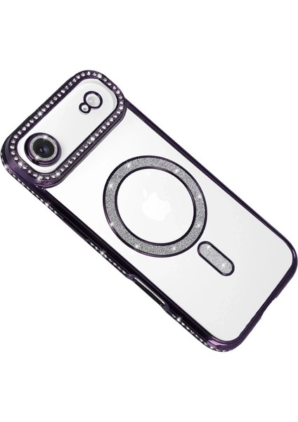 Buğz Apple Iphone 17 Air Joke Simli Magneticsafe Kılıf - Derin Mor modelleri