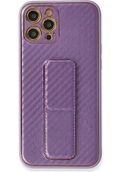 Buğz Iphone 12 Pro Kılıf Coco Karbon Standlı Kapak - Mor