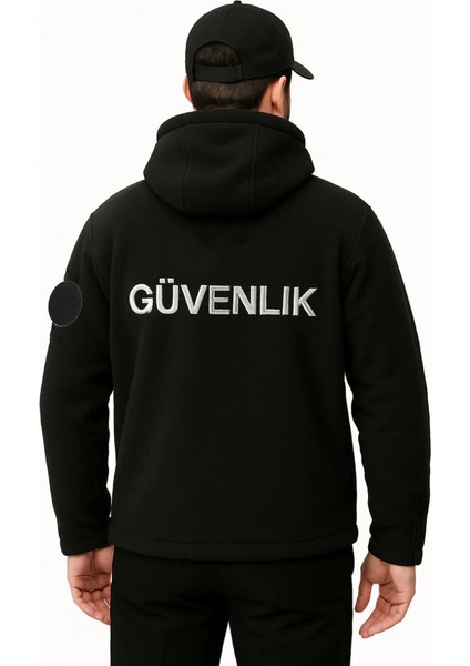özel Güvenlik Erkek Kapşonlu Göğüsten Logolu Nakış Işlemeli Polar