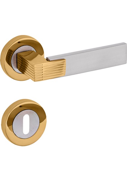 Premium Ahenk Yuvarlak Rozetli Kapı Kolu (Oda-Wc-Yale Kilit Tipleri)(Takım) Saten - Altın