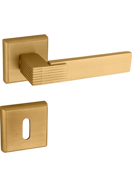 Premium Ahenk Closed Rozetli Kapı Kolu (Oda-Wc-Yale Kilit Tipleri)(Takım) Mat Altın