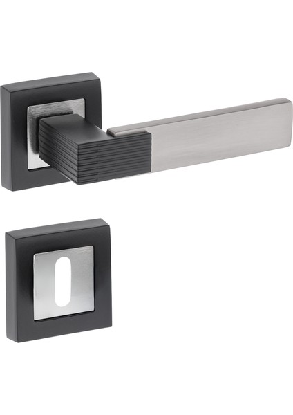 Premium Ahenk Kare Rozetli Kapı Kolu (Oda-Wc-Yale Kilit Tipleri)(Takım) Antrasit - Siyah