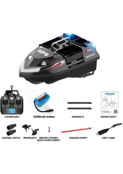 Sazan Yemleme (Tekne ve Botu)Flytec V802 Pro 500M Gps 160 Konumlu Oto Eve Dönüş 12000 Batarya Full