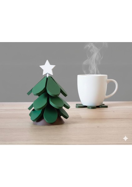 Yılbaşı Ağacı Şeklinde Dekoratif Bardak Altlığı Seti (3'lü) | Mug Altlığı & Stand
