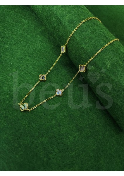 - Sedefli Yonca Model Gold Kaplama Çelik Kolye