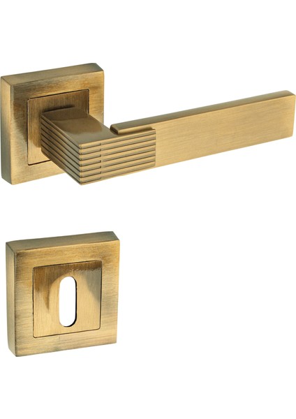 Premium Ahenk Kare Rozetli Kapı Kolu (Oda-Wc-Yale Kilit Tipleri)(Takım) Antik