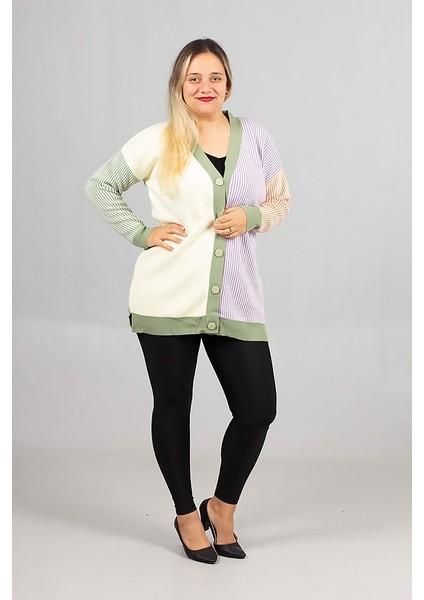 Kadın Çizgili Akrilik Triko Hırka Tunik Salaş Kesim (36-50 Beden) fırsatları