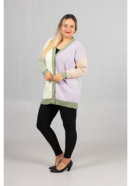 Kadın Çizgili Akrilik Triko Hırka Tunik Salaş Kesim (36-50 Beden) indirimleri