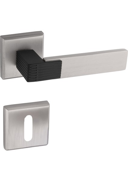 Premium Ahenk Closed Rozetli Kapı Kolu (Oda-Wc-Yale Kilit Tipleri)(Takım) Siyah - Saten