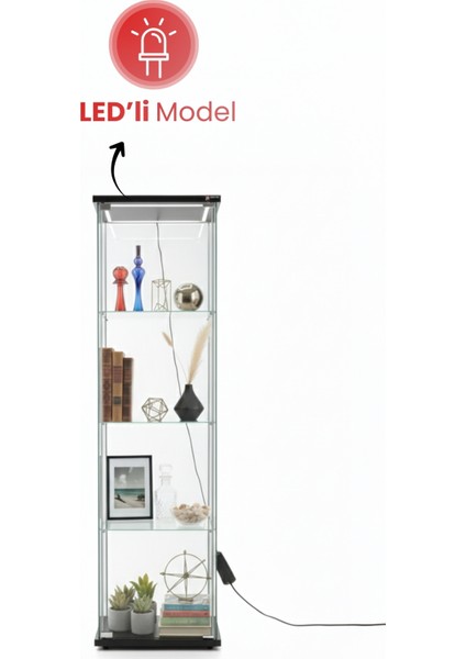 3 Raflı Ledli Camlı Vitrin (Gümüşlük,kitaplık, Sunu,sergi Vitrini) indirimleri