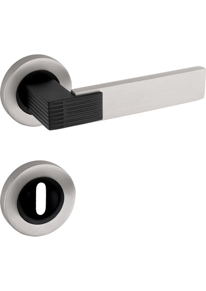 Premium Ahenk Yuvarlak Rozetli Kapı Kolu (Oda-Wc-Yale Kilit Tipleri)(Takım) Siyah - Saten