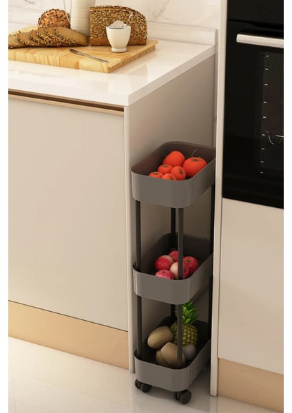 3 Katlı Tekerlekli Çok Amaçlı Organizer Raf, Gri, Pratik ve Şık Tasarım fiyatları