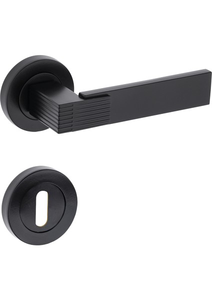 Premium Ahenk Yuvarlak Rozetli Kapı Kolu (Oda-Wc-Yale Kilit Tipleri)(Takım) Siyah