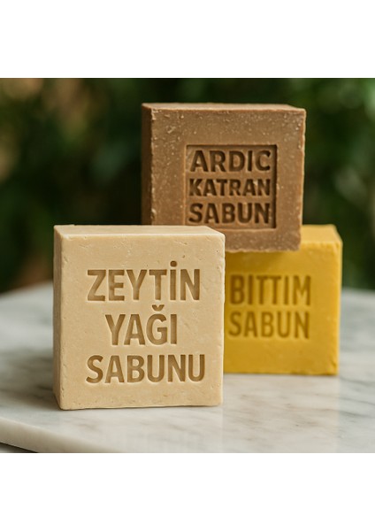 🌿 Doğal Sabun 3’lü Set (Bıttım – Ardıç Katranı – Zeytinyağı)
