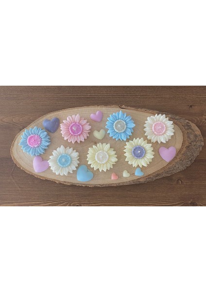 El Yapımı Çiçek Desen Dekoratif Mum Söz,nişan,mevlid Hediyelik 5 Adet (Kalp Mum Hediyeli) fiyatları