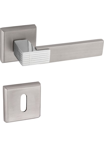 Premium Ahenk Closed Rozetli Kapı Kolu (Oda-Wc-Yale Kilit Tipleri)(Takım) Nikel - Saten