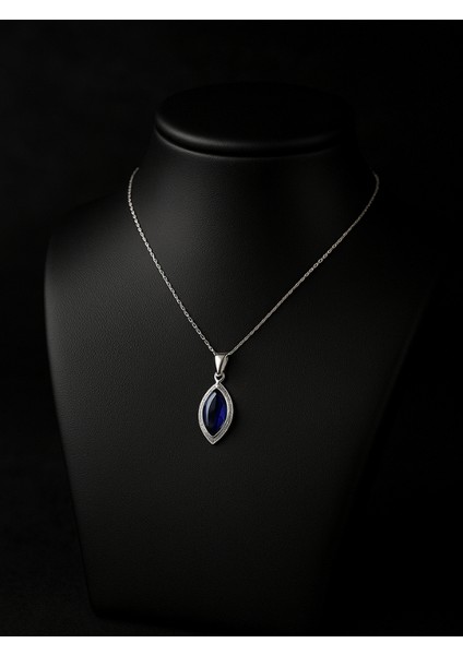 Fitliva 925 Ayar Gümüş Mavi Zirkon Damla (Marquise) Kesim Kadın Kolye