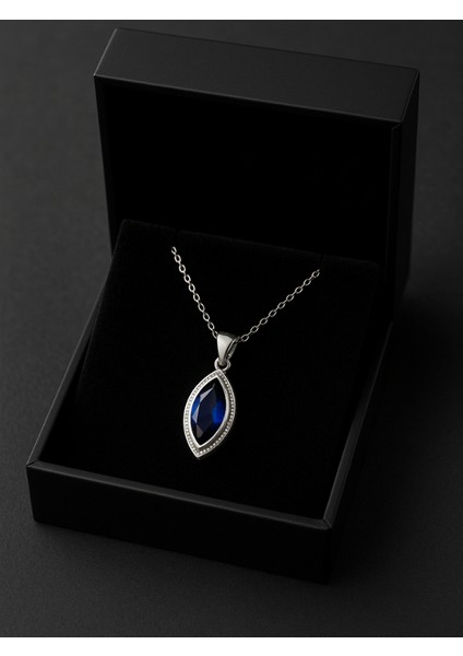 Fitliva 925 Ayar Gümüş Mavi Zirkon Damla (Marquise) Kesim Kadın Kolye fiyatları