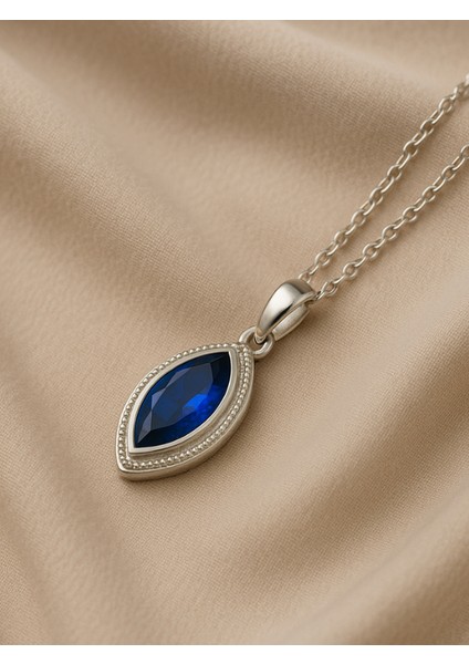 Fitliva 925 Ayar Gümüş Mavi Zirkon Damla (Marquise) Kesim Kadın Kolye fırsatları