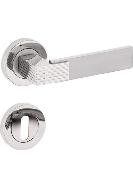 Premium Ahenk Yuvarlak Rozetli Kapı Kolu (Oda-Wc-Yale Kilit Tipleri)(Takım) Nikel - Saten