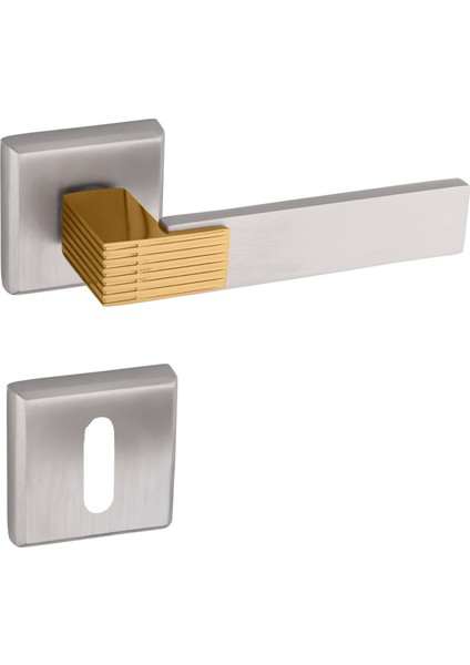 Premium Ahenk Closed Rozetli Kapı Kolu (Oda-Wc-Yale Kilit Tipleri)(Takım) Altın - Saten