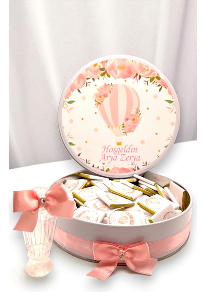 Balon Temalı Kız Bebek Isme Özel Çikolata