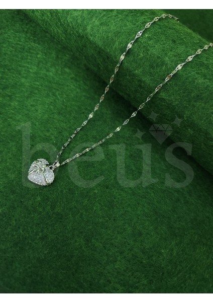 - Zirkon Taşlı Çelik Kalp Kolye