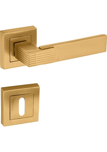 Premium Ahenk Kare Rozetli Kapı Kolu (Oda-Wc-Yale Kilit Tipleri)(Takım) Altın