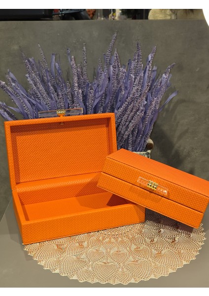 Deri Kutu Turuncu Cubuklu 2li