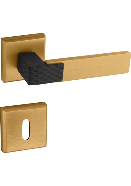 Premium Ahenk Closed Rozetli Kapı Kolu (Oda-Wc-Yale Kilit Tipleri)(Takım) Mat Altın - Siyah