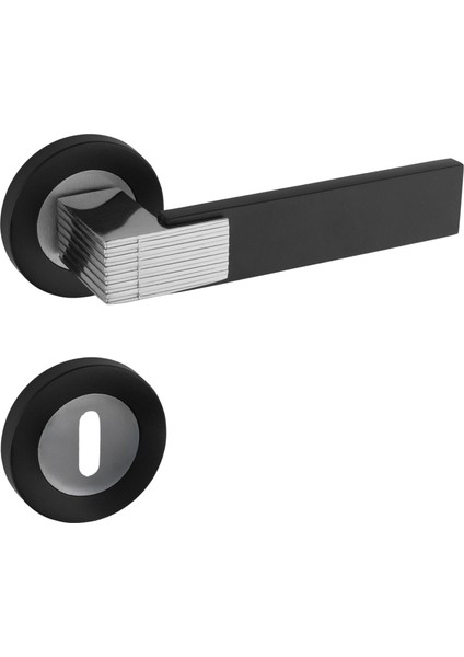 Premium Ahenk Yuvarlak Rozetli Kapı Kolu (Oda-Wc-Yale Kilit Tipleri)(Takım) Siyah - Nikel