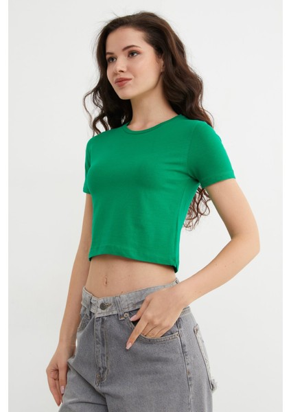 Basic Bisiklet Yaka Crop Tişört fiyatları