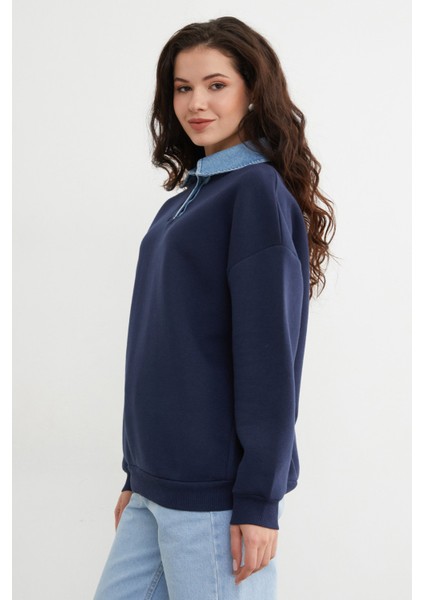 3 Iplik Kot Garnili Gömlek Yaka Oversize Sweatshirt fırsatları