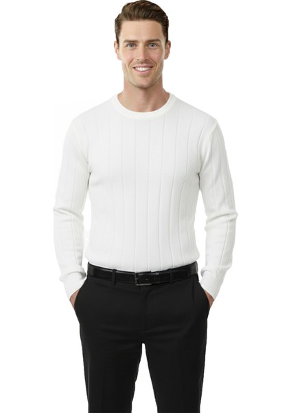 Beyaz Dar Kesim Likralı Erkek Triko Kazak – Bisiklet Yaka Şık Tasarım 2605433 fiyatları