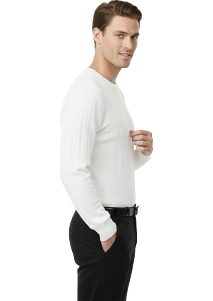 Beyaz Dar Kesim Likralı Erkek Triko Kazak – Bisiklet Yaka Şık Tasarım 2605433 indirimleri