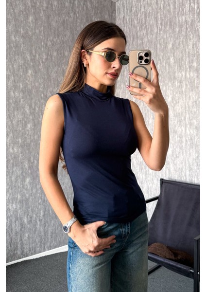 Kadın Kolsuz Yarım Balıkçı Bluz 21757