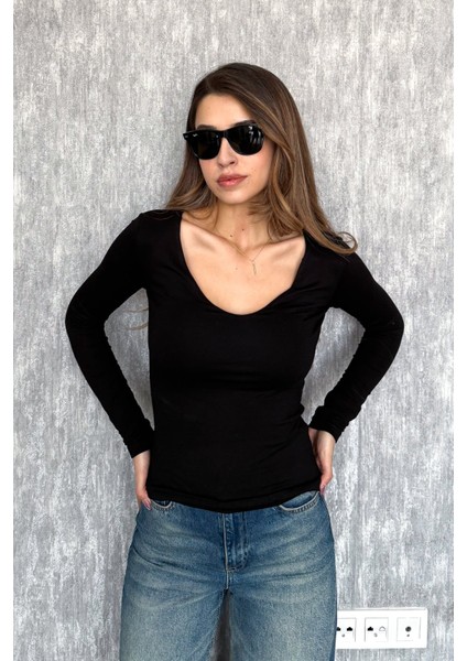 Kadın V Yaka Uzun Kol Bluz 22132