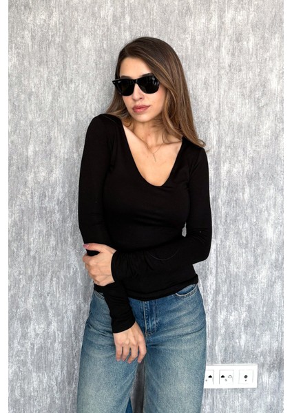 Kadın V Yaka Uzun Kol Bluz 22132 fırsatları