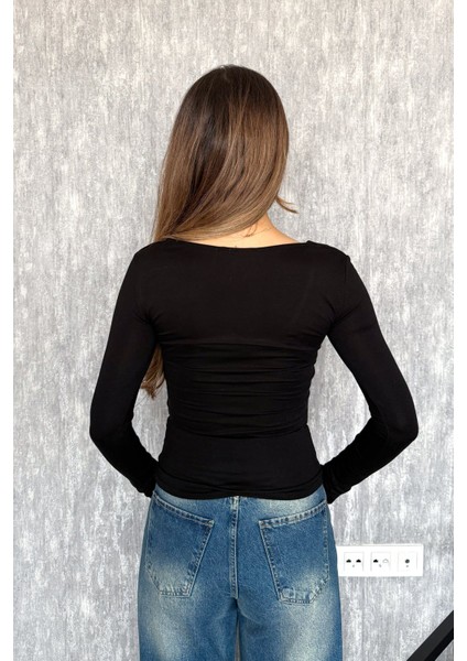 Kadın V Yaka Uzun Kol Bluz 22132