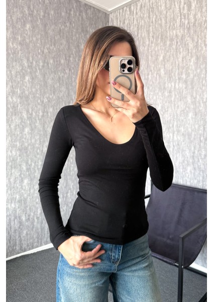 Kadın V Yaka Uzun Kol Bluz 22132