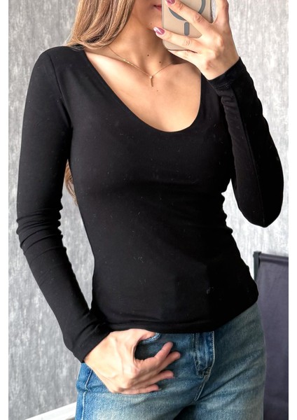 Kadın V Yaka Uzun Kol Bluz 22132