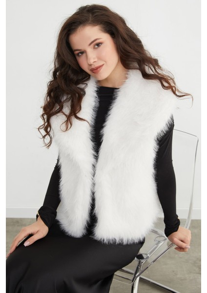 Astarlı Şal Yaka Suni Kürk Yelek