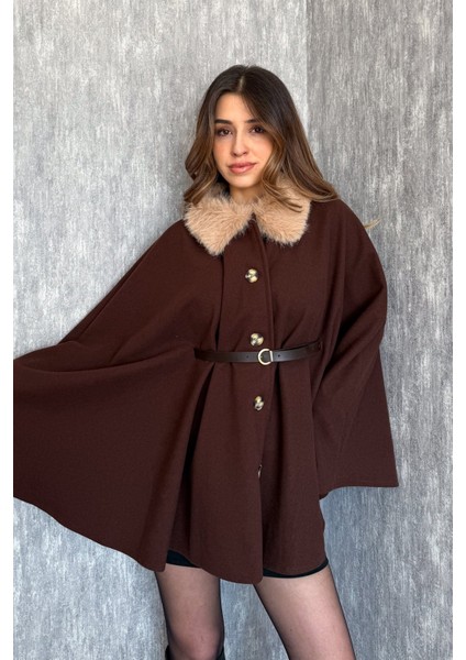 Kadın Yaka Kürklü Panço 9165