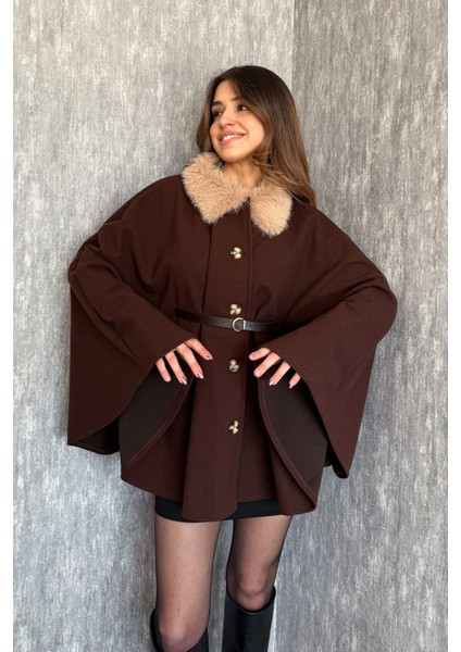 Kadın Yaka Kürklü Panço 9165 indirimleri